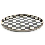 MACKENZIE-CHILDS Enamel Round Tray, Unique Serving Platter for Food and Drinks, Black-and-White Courtly Check