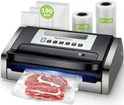 Bonsenkitchen Vacuum Sealer Machine, Powerful Low-Noise Food Vacuum Sealer for High-Speed Continuous Working, Handle Locked Design, Built-in Cutter, 2 Bag Rolls + 100 PCS Vacuum Bags