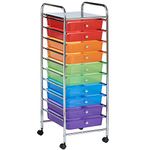 VonHaus Storage Trolley, 10 Drawer Multi-Colour Wheeled Makeup Trolley, Durable Storage with Plastic Drawers, Chrome Frame, Storage Panel & 360° Wheels, Organiser for Bedroom, Bathroom, Office