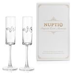 NUPTIO Champagne Glasses Mr Mrs: Set of 2 Wedding Gift Engraved Flutes Prosecco Silver His Hers Personalised Present Clear Couple Groom Bride Engagement Anniversary Valentines Birthday