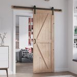 FREDBECK 32in x 84in Sliding Barn Door with 5.5FT Barn Door Hardware Kit Included Wood K Shape Solid Natural Spruce Panel Need to Assembly