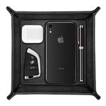 SITHON Valet Tray Desktop Storage Organizer – Premium PU Leather Catchall Tray Bedside Vanity Tray Nightstand Caddy Holder for Remote Controller, Keys, Phone, Wallet, Coin, Jewelry, Black