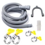 HLMOptimo 10 Feet Universal Washing Machine Drain Hose Flexible Dishwasher Drain Hose Extension Kits Corrugated Washer Hose w/ 1 Adapter 4 Hose Clamps 1 U-Bend Hose Holder