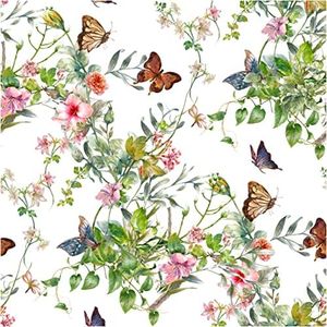 Blooming Wall DPYA24 Removable Spring Wild Flower Bushes with Butterfly Around Peel and Stick Wallpaper Self-Adhesive Prepasted Wallpaper Wall Mural Wall Décor