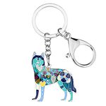 WEVENI Enamel Alloy Siberian Husky Dog Keychain Key Ring Pet Jewelry For Women Girls Bag Car Wallet (Blue)