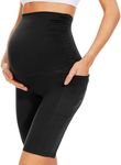 QGGQDD Maternity Shorts Over Belly with Pockets – 8” Black High Waisted Pregnancy Workout Biker Shorts Women, Black, Medium