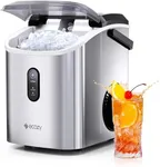 ecozy Nugget Ice Maker Countertop with Handle, 33 lbs Chewable Pellet Ice Daily, Self-Cleaning Ice Machine, Includes Ice Bags for Kitchen, Bar, Parties, Stainless Steel