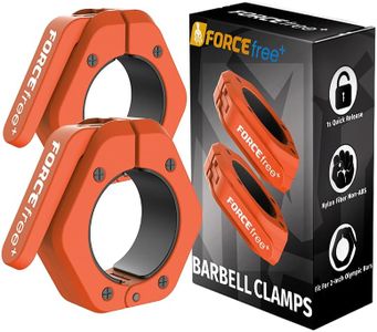Forcefree+ Barbell Clips (Pair), Barbell Clamps, Quick Release Olympic Barbell Clamps with Anti Slip TPR Grip, Barbell Collars for Secure Weightlifting & Powerlifting (NO MAG, Orange)