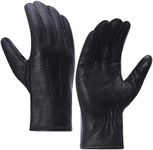 Meetoget Men's Deerskin Leather Gloves Winter Dress Leather Gloves With Warm Cashmere Lined CAM04,Black,Size L