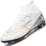 Lvptsh Mens Football Boots High Top Outdoor Football Shoes Astro Turf Trainers Spikes Soccer Cleats Professional Unisex,White,EU39