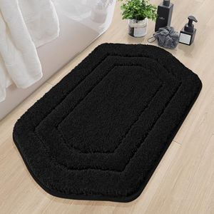 COSY HOMEER Bathroom Mat Rugs 24”x36” Non-Slip Absorbent Bath Mat Plush Shaggy Machine Washable Bath Rugs Soft Polyester Bath Mats for Bathroom Floor,Tub and Shower,Black