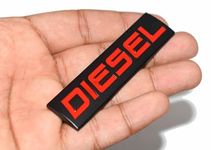 Automaze Diesel Emblem 3D Metal Car Badges Emblems Trunk Rear Fender Emblem compataibe with Tailgate Side Sticker Badge Car Decals (Chrome Color) (BLK-Red)