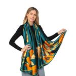 Trillion London® Silk Scarf For Women | Lightweight Ladies Scarves | Shawl Wraps | Head Scarf | Gifts for Women | Designer Prints | Daily Wear | Smooth and Soft | Multi-Print | Royal Blue