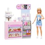 Barbie Coffee Shop Playset with Blonde Barista Doll & 12+ Accessories Including Coffee-Smoothie Maker, Food, Cups & More, HXN94