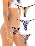 KUKU PANDA Cotton Thongs for Women Sexy Seamless Woman G String Panties 3 Pack Set (Leopard Series, Medium)