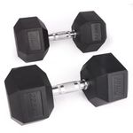 Phoenix Fitness Hex Dumbbells - Pair of Rubber & Cast Iron Hexagonal Dumbbell Hand Weights for Men and Women at Home & Gym - Weight: 22.5kg