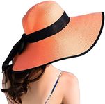 Women's Folable Floppy Hat,Wide Brim Sun Protection Straw Hat, Summer UV Protection Beach Cap(Orange)