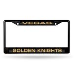 NHL Las Vegas Golden Knights Laser Cut Inlaid Standard Chrome License Plate Frame, 6" x 12.25", Black