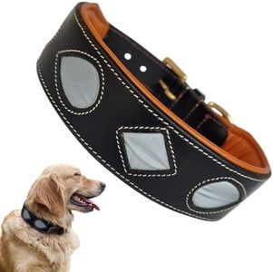 Bruby Premium Leather Dog Collar with Soft Padding and Integrated Reflective Design, Dog Neck Belt, Dog Belt, Genuine Leather Collar for Dog, 2 inch Width (Large)