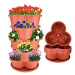 RooTrimmer 5 Tier Strawberry Plant Planter Pot Vertical Garden Planter Tower Stackable Herb Planter Plastic Pot Perfect for Outdoor Plant, Brick Red