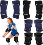 Sosation Volleyball Arm Sleeves Volleyball Knee Pads with Protection Pad, 2 Pairs Hitting Passing Forearm Sleeves 2 Pairs Soft Kneepads Compression Volleyball Gear for Youth Training (Black Blue)