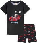 MyFav Glow in Dark Pajamas for Boys Summer Child Short Lounge Clothes Kids Soft Nightwear Set,Racing Car,6Y