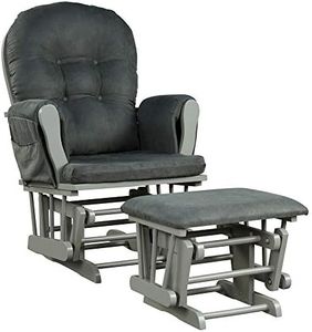 DORTALA Glider and Ottoman Set, Rocking Chair & Ottoman Set with Solid Wooden Frame, Detachable Padded Cushion with Storage Pocket, Rocker Nursery Furniture for Nursing Baby, Reading, Grey