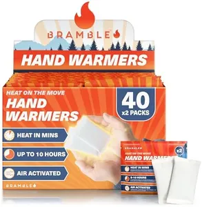 Bramble 80 Pack Hand Warmers Disposable Bulk (40 Pairs) Up to 10 Hours of Heat for Cold Weather, Ski, Camping & Outdoor Activities | Air Activated Instant Heat Packs for Body, Feet, Adult & Kids