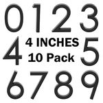 4 Inch Self Adhesive Mailbox Numbers, Door Address Number Stickers for Office Room, Raised 3D Effect, Chrome Plated (Black-4inch-10pack)