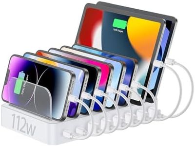 Unitek 8 Port USB C Charging Station - 2X 20W PD USB-C & 6 USB-A Ports Multi Device Charger Dock for iPad, iPhone, Samsung Tablets White Tablet Organizer & Charger