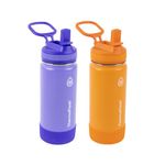 ThermoFlask Double Wall Vacuum Insulated Stainless Steel 2-Pack of Water Bottles, 16 oz, Purple/Orange