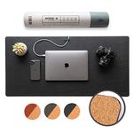 Nordik Cork Leather Desk Mat Cable Organizer - Pebble Black 89 X 43 cm - Premium Extended Mouse Mat for Home Office Accessories - Non-Slip Vegan Leather Desk Pad Protector & Desk Blotter Pad