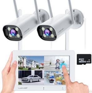 CAMCAMP Überwachungskamera Aussen Set mit Monitor - 2K 3MP Outdoor Ohne WLAN Kamera mit 32GB Karte 7 Zoll Touch Wifi NVR Bildschrim Farbnachtsicht, AI Bewegungsüberwachung, 24/7 Aufnahme, 2-Wege-Audio