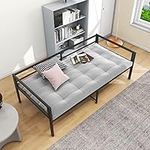 DUMEE Twin Day Bed Frame with Storage, Multifunctional Mattress Foundation/DayBed Sofa with Headboard, Reinforced Support, No Box Spring Needed, Twin, Black