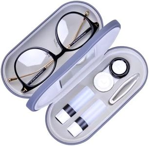 Muf 2 in 1 Double Sided Portable Contact Lens Case and Eyeglasses Case,Dual Use Design with Built-in Mirror,Tweezer and Contact Lens Solution Bottle Included for Travel Kit,Grey