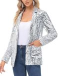 KANCY KOLE Women's Casual Sequin Blazer Long Sleeve Open Front Shiny Sparkle Jacket for Party Night Clubwear Silver S