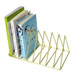 Tranquil Square Book Holder Metal Stand | Magazine | Newspapers| Dish Organizer Rack Stainless Steel (8 Slots) (Gold)(11x5 Inches)