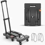 Ronlap Folding Hand Truck, 6 Wheels Fold Up Hand Cart with 2 Elastic Ropes, Portable 225KG Capacity Heavy Duty Luggage Cart, Utility Dolly Platform Cart for Car House Office Luggage Moving, Black