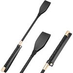 Jepeux 18 inch Riding Crop, Quality Leather Riding Crop, Black, Double Clapping Whip