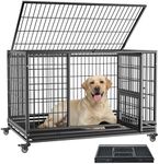 Gardner Pet 43 inch Stackable Heavy Duty Dog Crate,Indestructible Escape-Proof Dog Kennel for Medium Dogs,High Anxiety Dog Cage with Upgraded Lockable Wheels，Removable Tray & Triple Door,Black