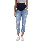 Savi Parker Women’s Maternity Jeans Over The Belly - Pregnancy Must Haves Fall and Winter Maternity Clothes, Light Wash, Large