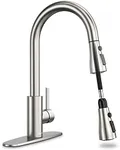 Kitchen Faucet with Pull Down Sprayer, Kitchen Faucets Brushed Nickel, Faucet for Kitchen Sink, 15.5-Inch Kitchen Sink Faucet with 3 Modes (Deck Plate for Single or 3 Holes)
