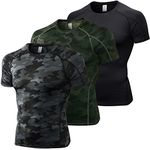 3 Pack Compression Shirts Men Short Sleeve Cool Dry Sports Baselayer Workout T-Shirts Tops Running Gym Undershirts