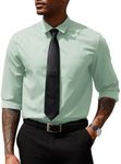 COOFANDY Dress Shirt for Men Button Up Shirts Summer Textured Suit Wedding Shirts Regular Fit Light Green