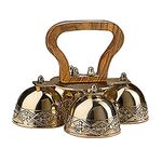 Embossed Brass 4-Bell Alter Bells with Wood Handle, 6 1/4 Inch