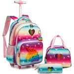 School Kids Rolling Backpack for Girls With Wheels Trolley Wheeled Backpack Bag, Pink-220224-l, 17' Schoolbag