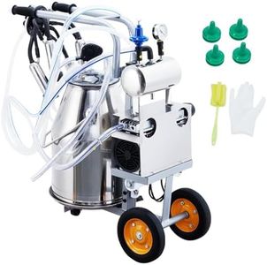 GarveeLife 25L/6.6Gal Cow Milking Machine, Electric Milker Machine with 304 Stainless Steel Bucket, Automatic Pulsation Vacuum Milker with Silicone Cups and Tubes, for Cows and Goats