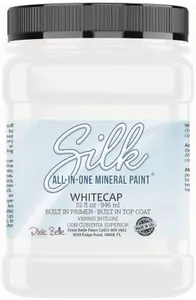 Dixie Belle Silk All-in-One Mineral Paint | Whitecap (32oz) | Bright White All-in-One Water Based Primer + Topcoat | Durable Furniture Paint | Low Reflective Finish