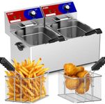 HTTSICHI Commercial Deep Fryer - 28 L Electric Deep Fryer with 10 L Basket, Commercial Deep Fryer with Basket (2Pcs), Stainless Steel Countertop Deep Fryer w/Adjustable Temperature and Restaurant Use