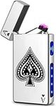 Ace Lighter USB C Electric Lighters Rechargeable USB Lighter with Poker Design Dual Arc Plasma Lighters Flameless Windproof Lighters for Candles, Incense Stick, Camping (High Polish Chrome)